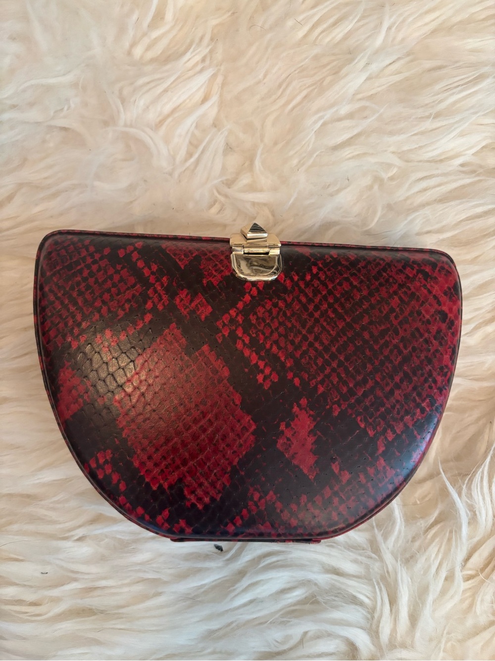 Rebecca Minkoff Red Python-Print Half-Moon Clutch - Picture 3 of 5